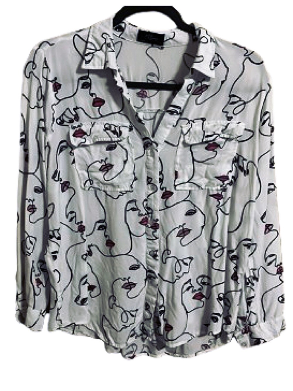 Milk & Honey Medium Button Up Shirt Red White Black Artsy Novelty Art-to-Wear - Picture 9 of 9